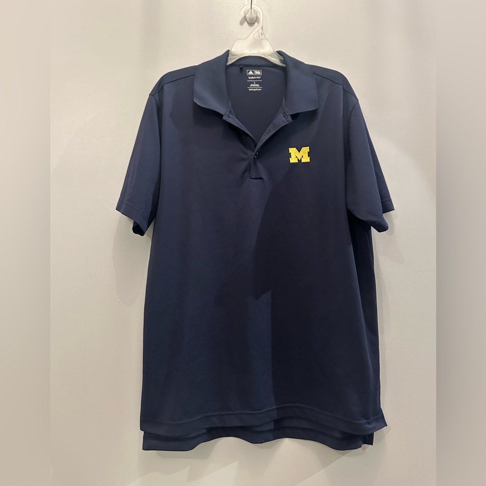 Adidas Dark Blue Polo with U of Michigan Logo. Men’s Large